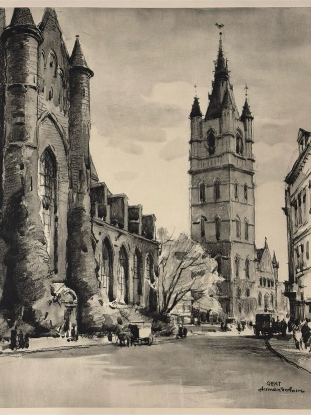 Herman Verbaere Fine Art Print Vintage Original Antique BELGIAN / BELGIUM SKETCH